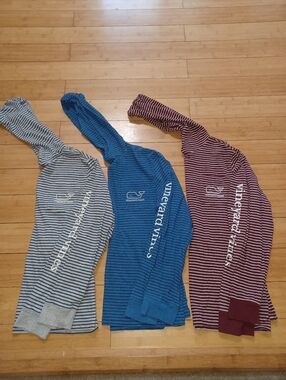 Vineyard Vines Striped Hooded Long Sleeve Tees - Gray, Blue, Burgundy